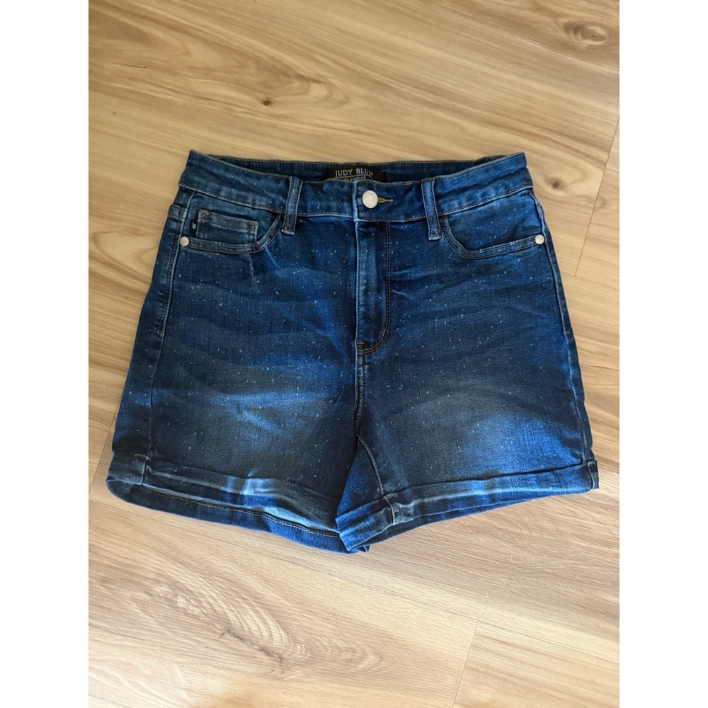 Judy Blue‎ Ava Splattered High Rise Stretch Shorts Size M Blue JB150081 Boutique